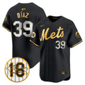 Men's Mets Darryl Strawberry Patch Vapor Premier Limited Jersey - All Stitched - Black Gold, Edwin Díaz