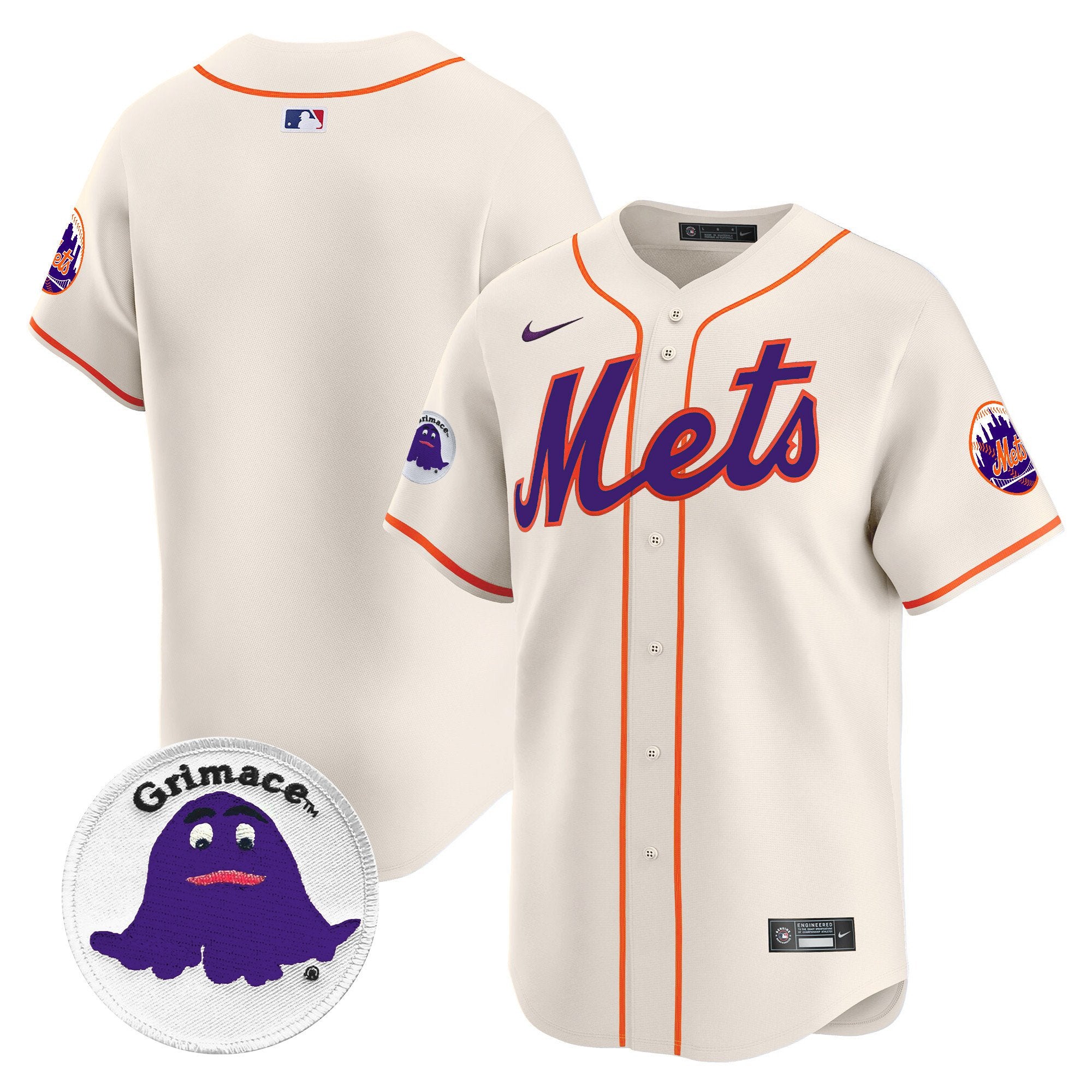 Men's Mets Grimace Vapor Premier Limited Jersey - All Stitched - Cream, Team