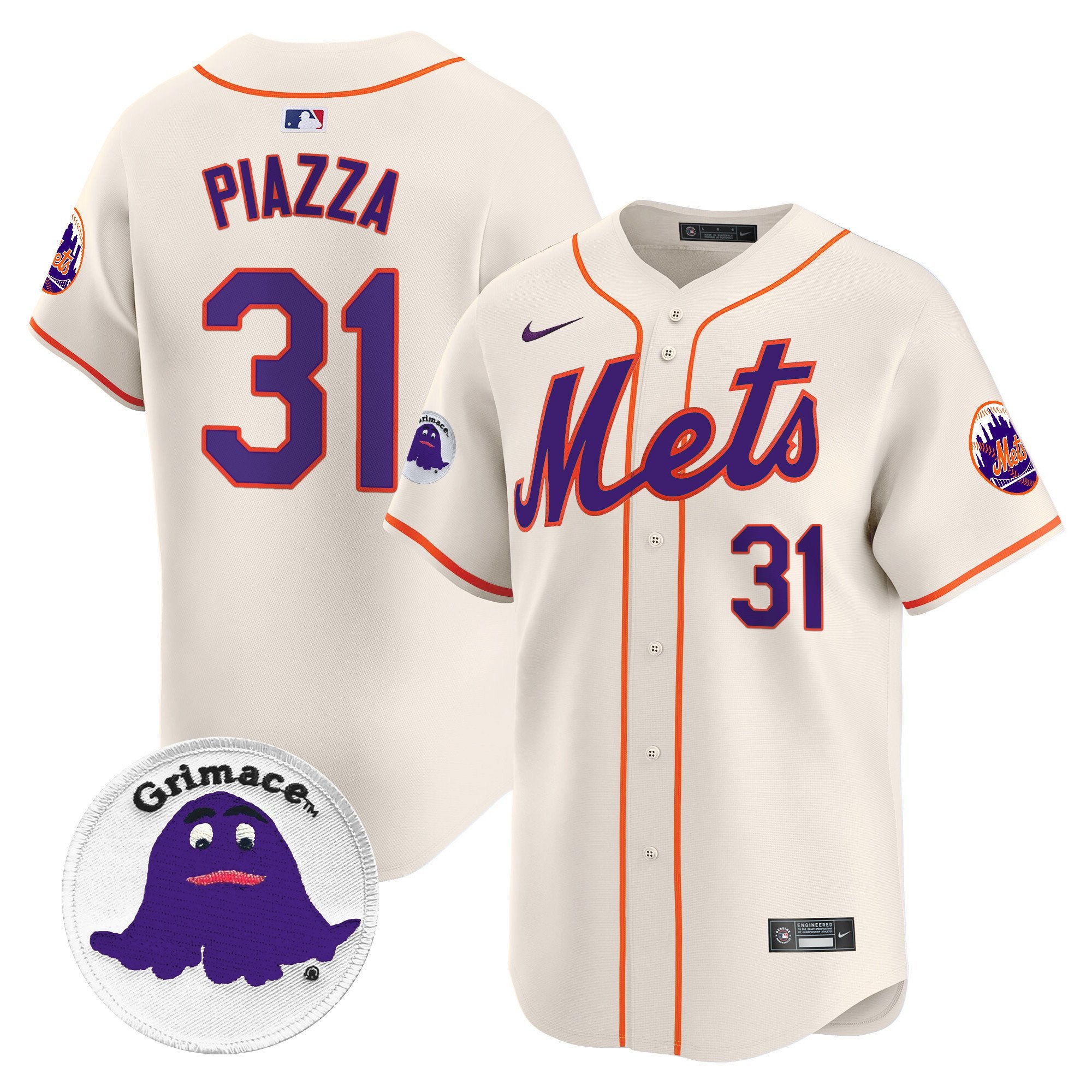 Men's Mets Grimace Vapor Premier Limited Jersey - All Stitched - Cream, Mike Piazza