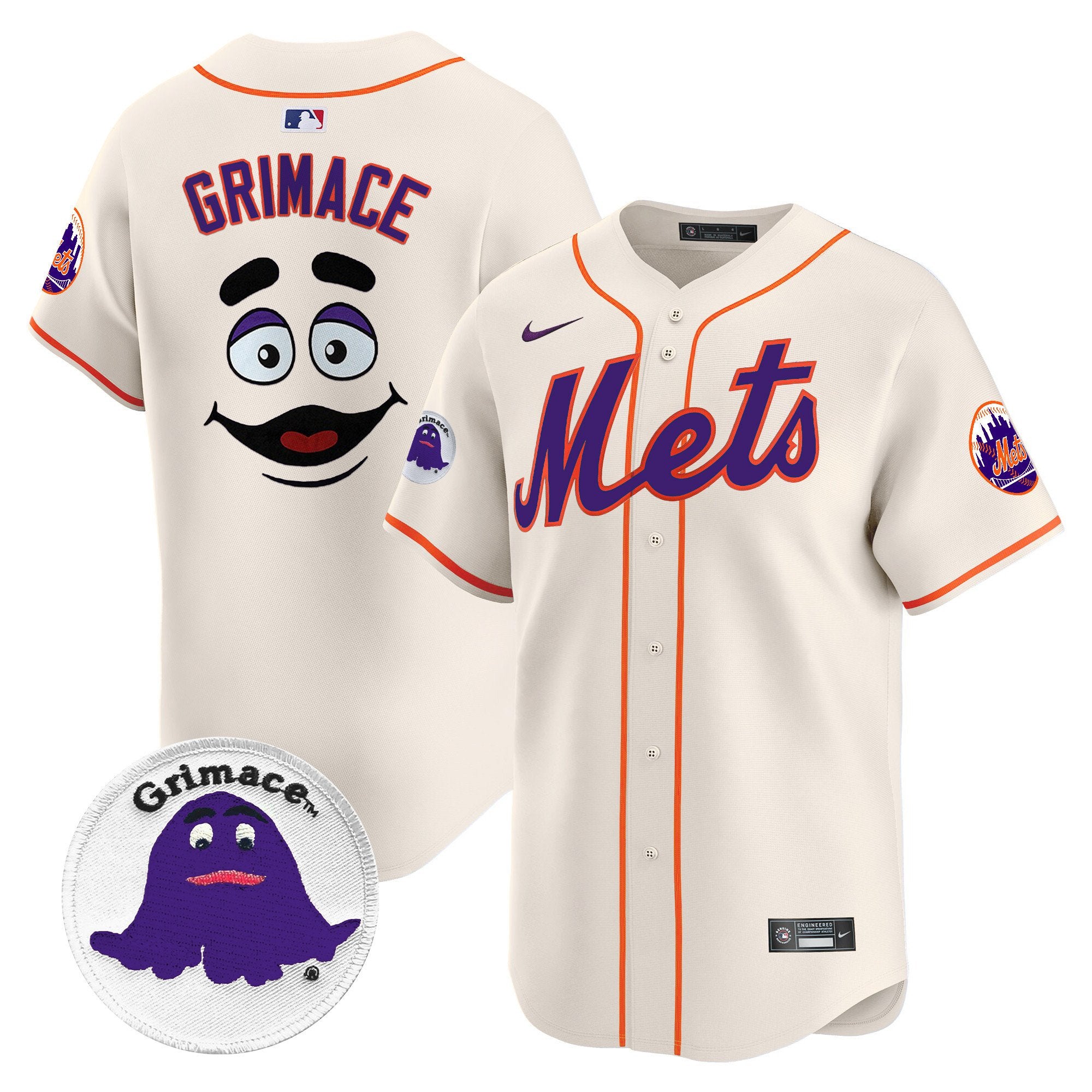Men's Mets Grimace Vapor Premier Limited Jersey - All Stitched - Cream, Grimace