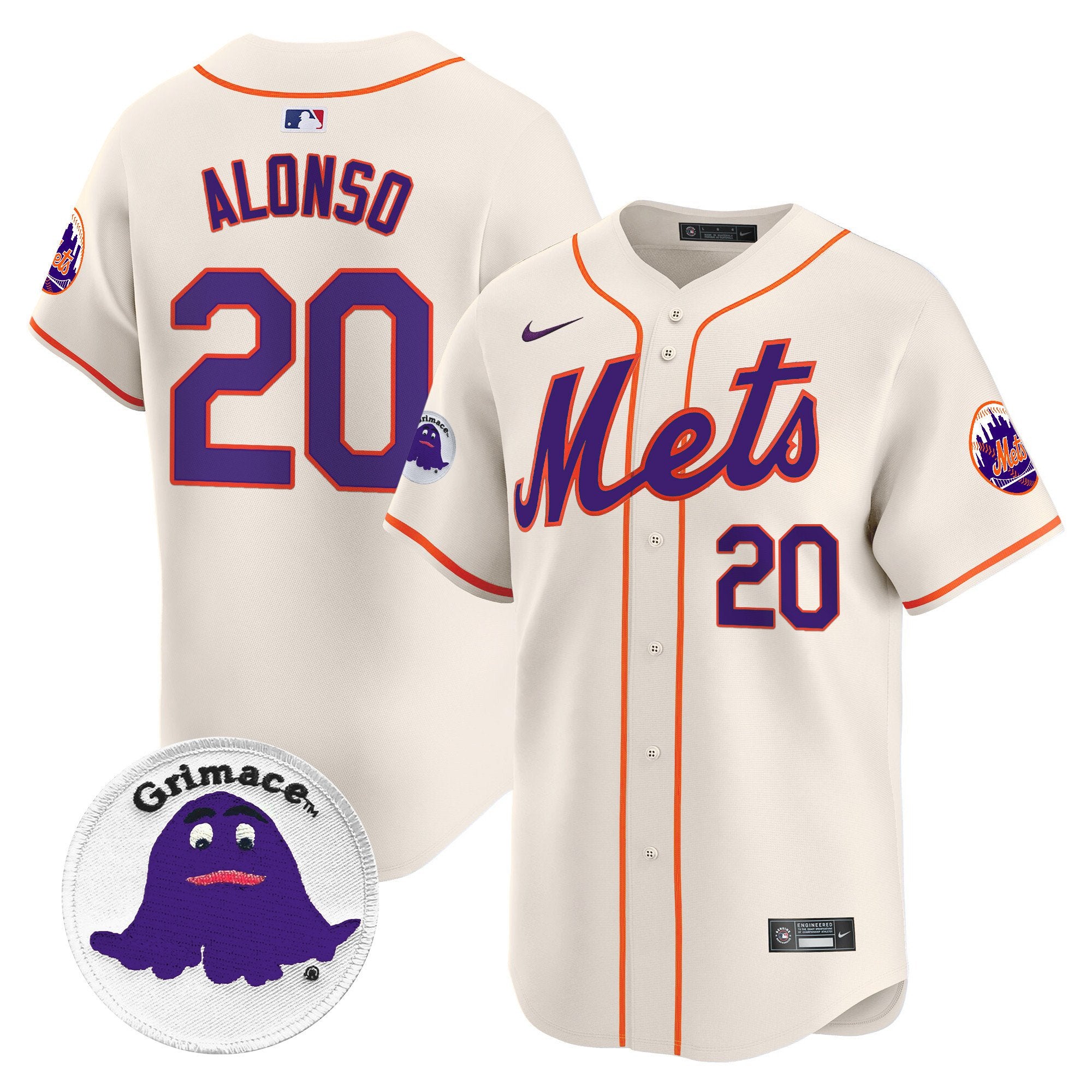 Men's Mets Grimace Vapor Premier Limited Jersey - All Stitched - Cream, Pete Alonso