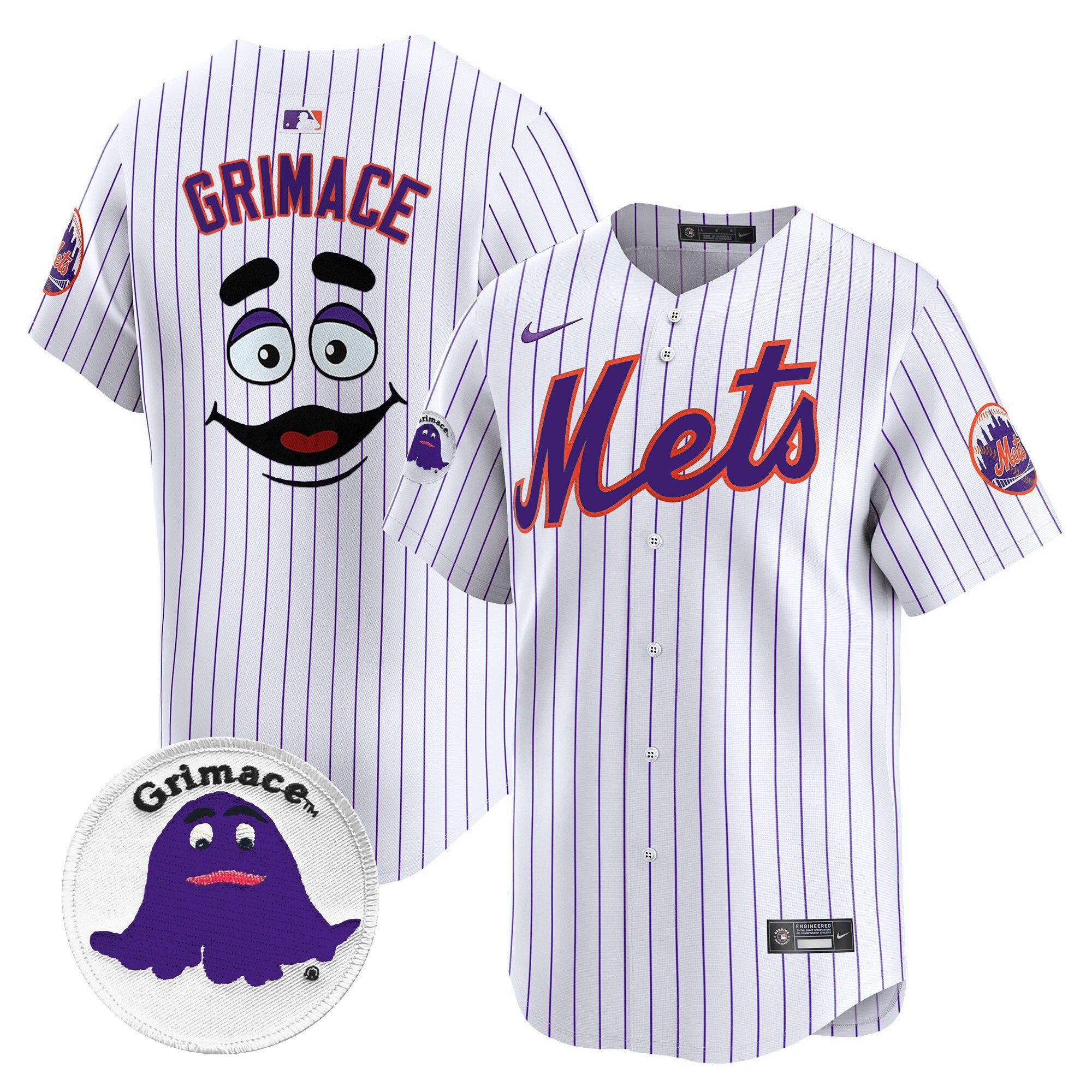 Men's Mets Grimace Vapor Premier Limited Jersey - All Stitched - Pinstripe, Grimace