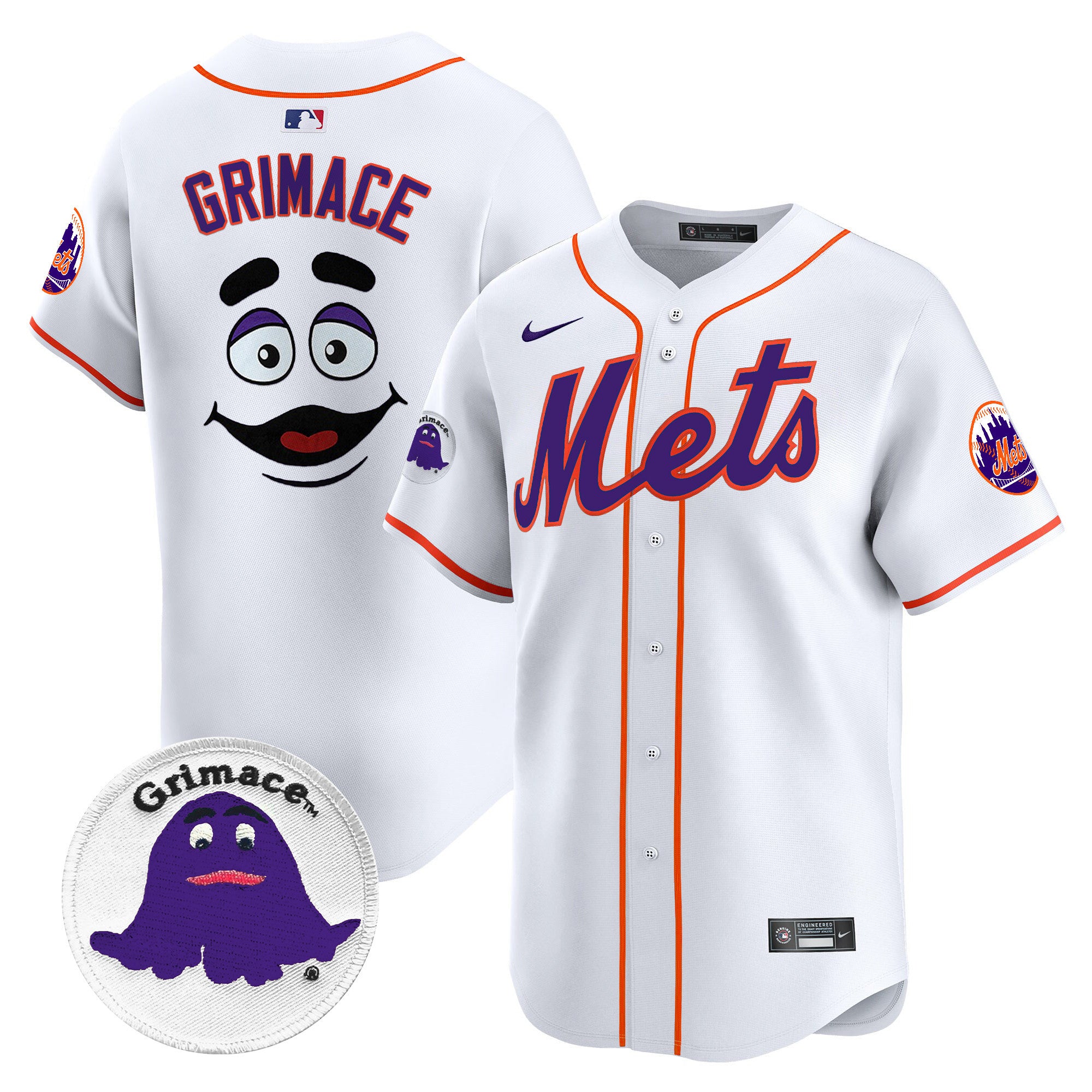 Men's Mets Grimace Vapor Premier Limited Jersey - All Stitched - White, Grimace