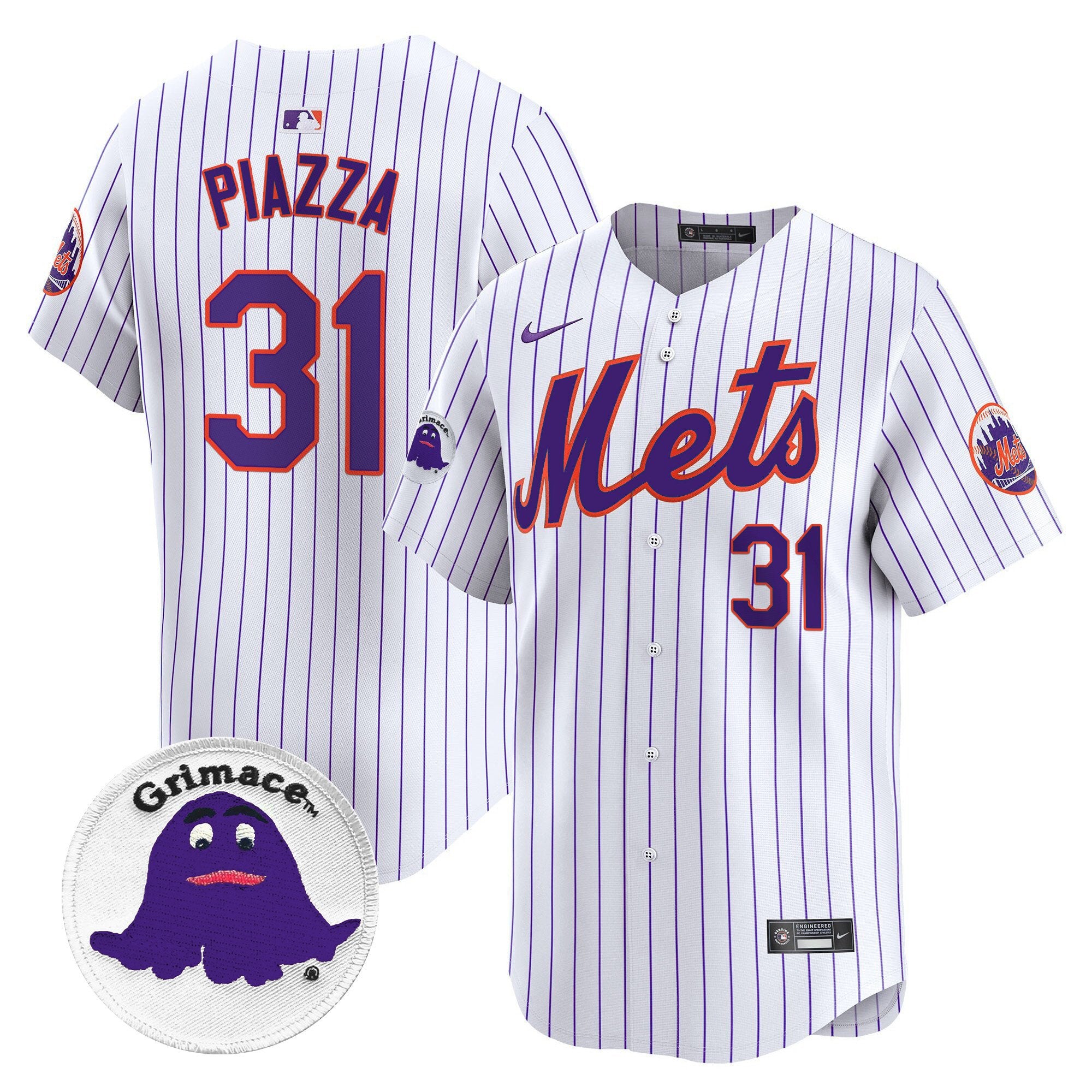 Men's Mets Grimace Vapor Premier Limited Jersey - All Stitched - Pinstripe, Mike Piazza
