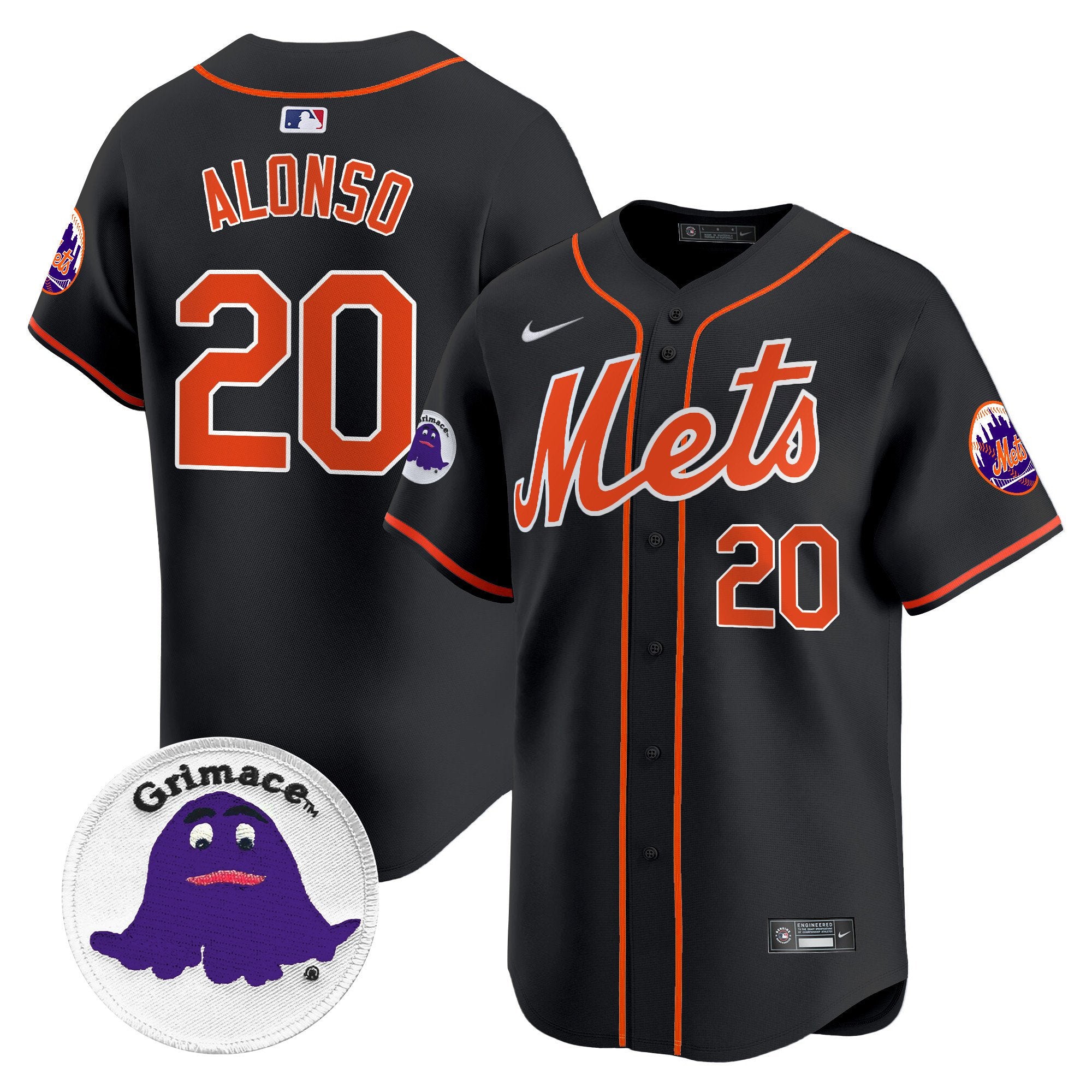 Men's Mets Grimace Vapor Premier Limited Jersey - All Stitched - Black, Pete Alonso