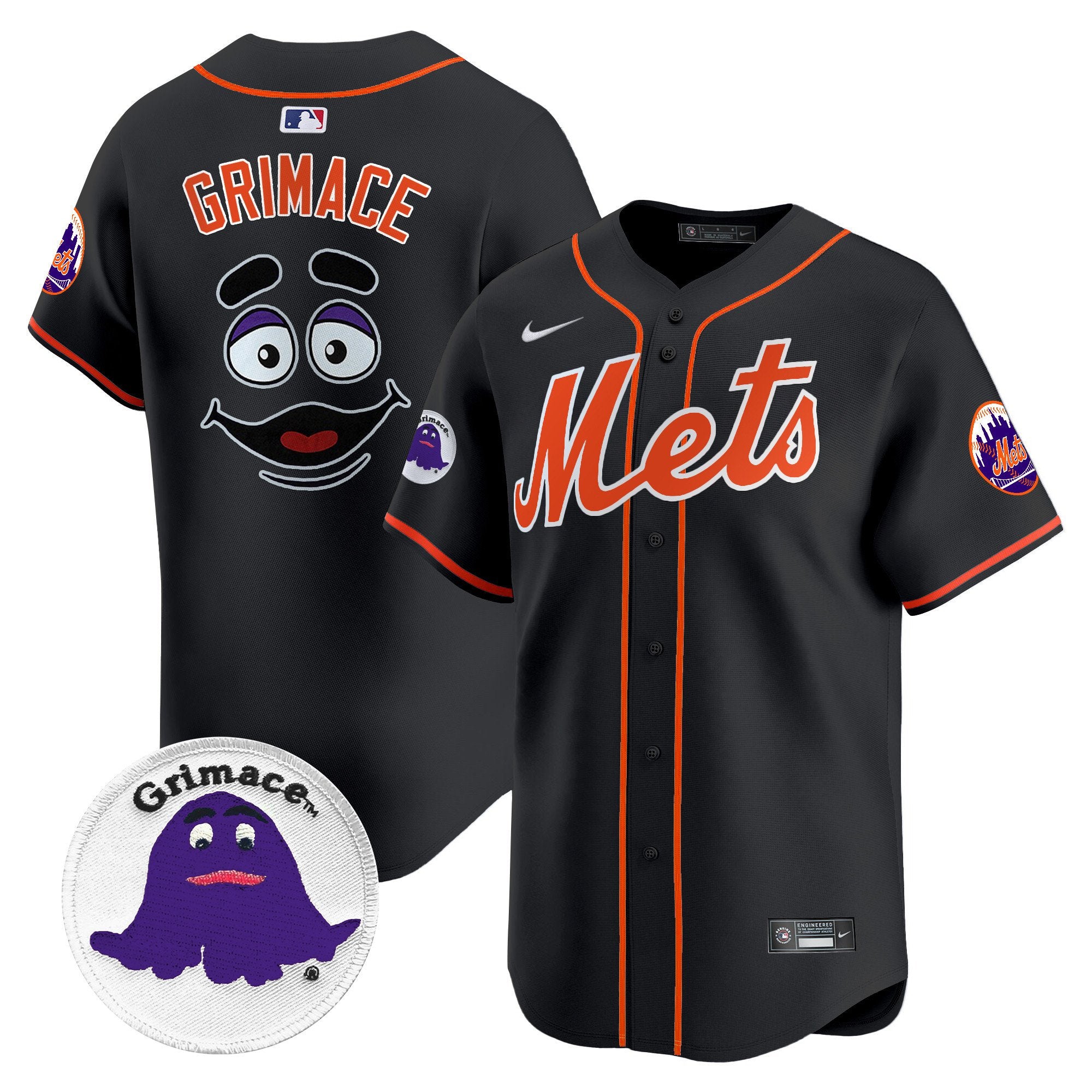 Men's Mets Grimace Vapor Premier Limited Jersey - All Stitched - Black, Grimace