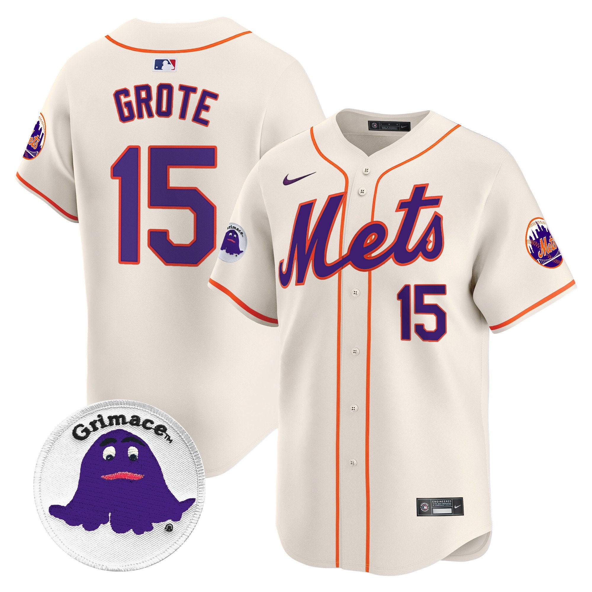 Men's Mets Grimace Vapor Premier Limited Jersey - All Stitched - Cream, Jerry Grote