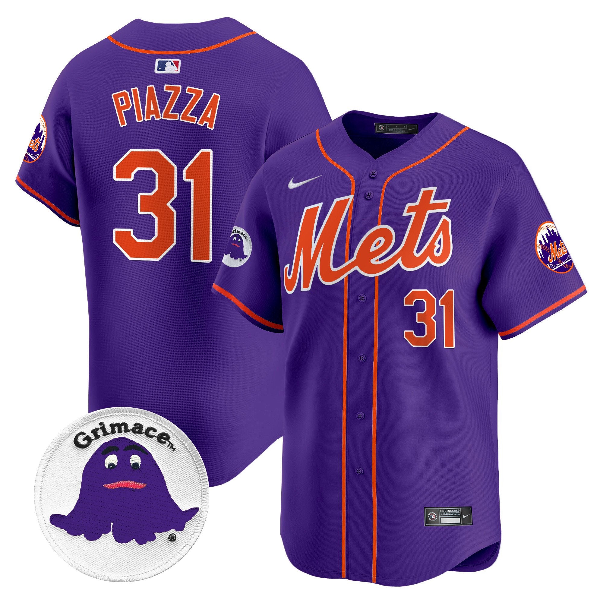 Men's Mets Grimace Vapor Premier Limited Jersey - All Stitched - Purple, Mike Piazza