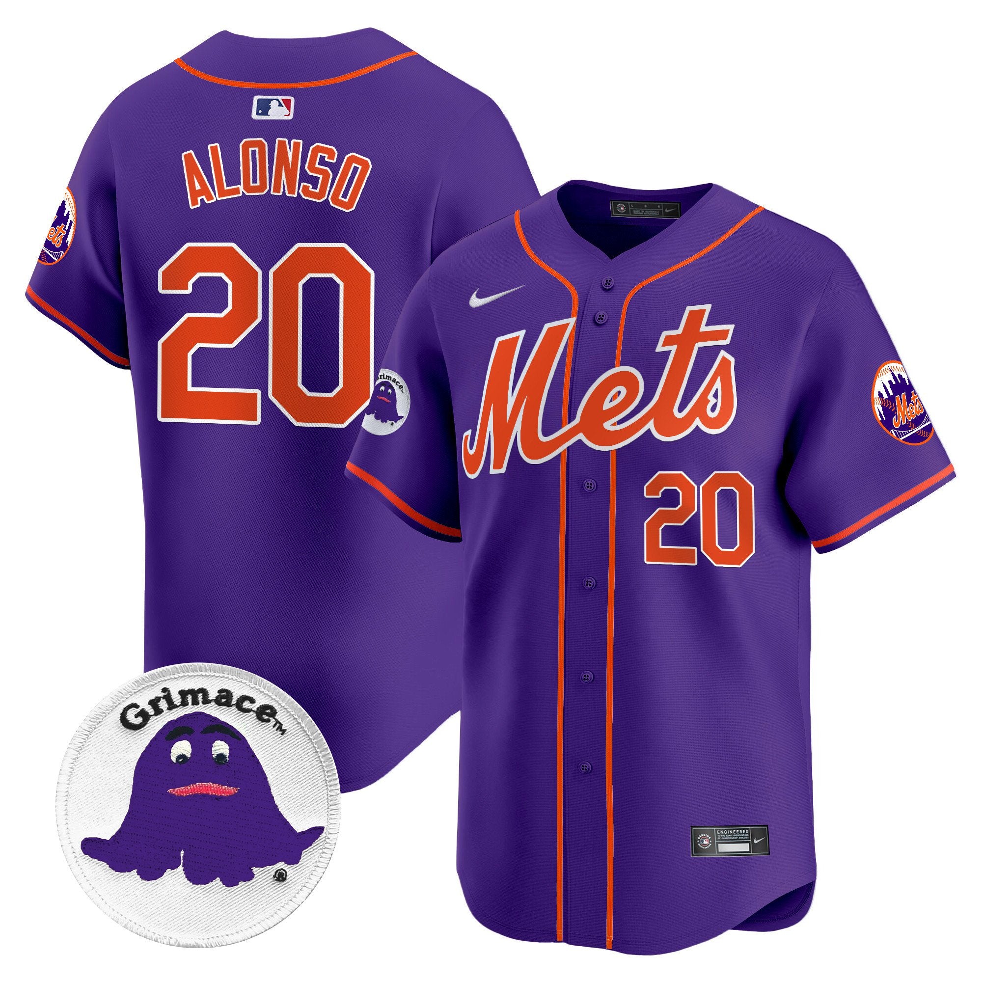 Men's Mets Grimace Vapor Premier Limited Jersey - All Stitched - Purple, Pete Alonso