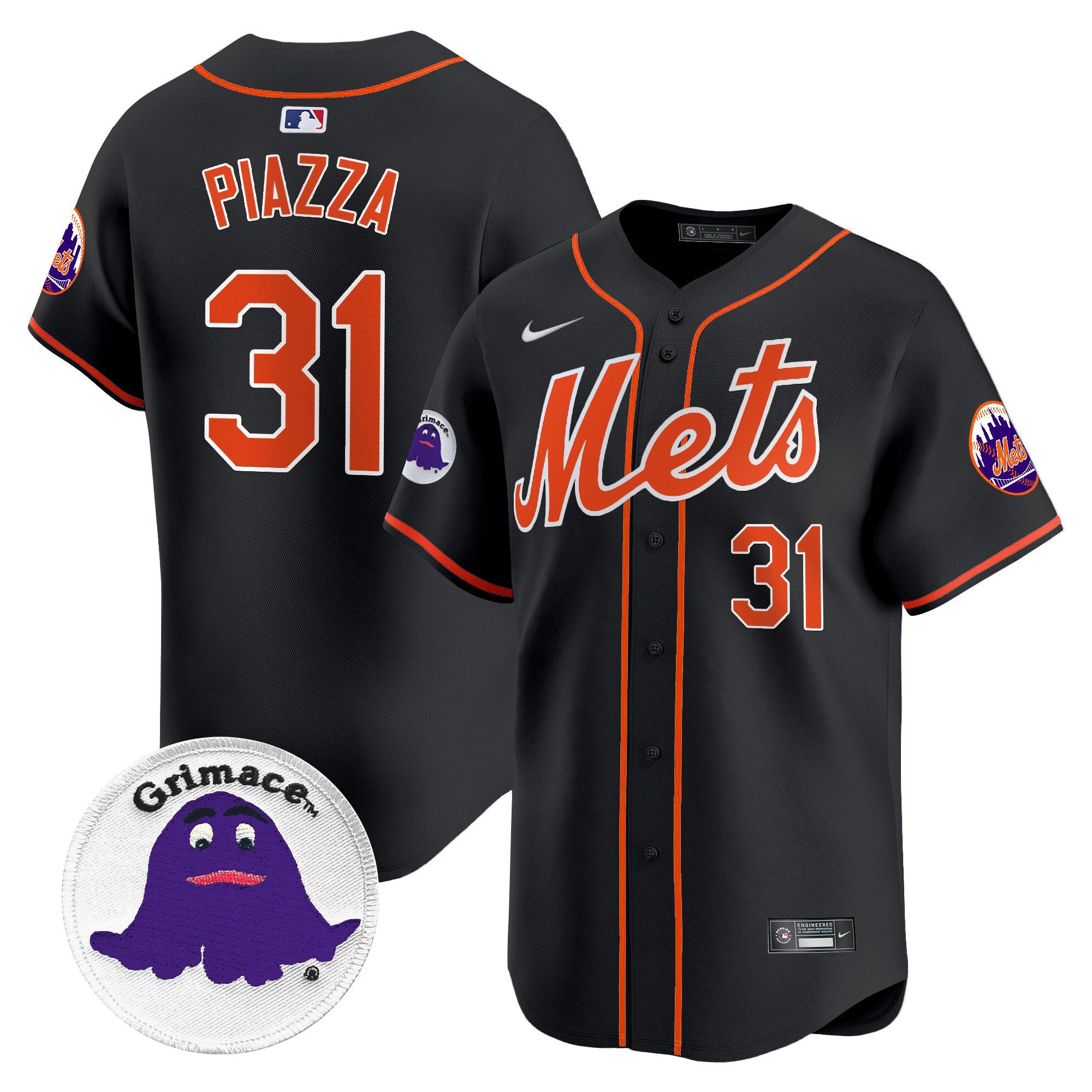 Men's Mets Grimace Vapor Premier Limited Jersey - All Stitched - Black, Mike Piazza