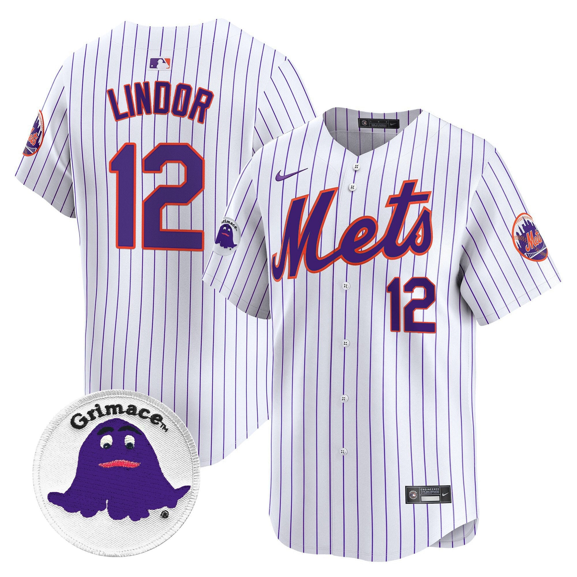 Men's Mets Grimace Vapor Premier Limited Jersey - All Stitched - Pinstripe, Francisco Lindor