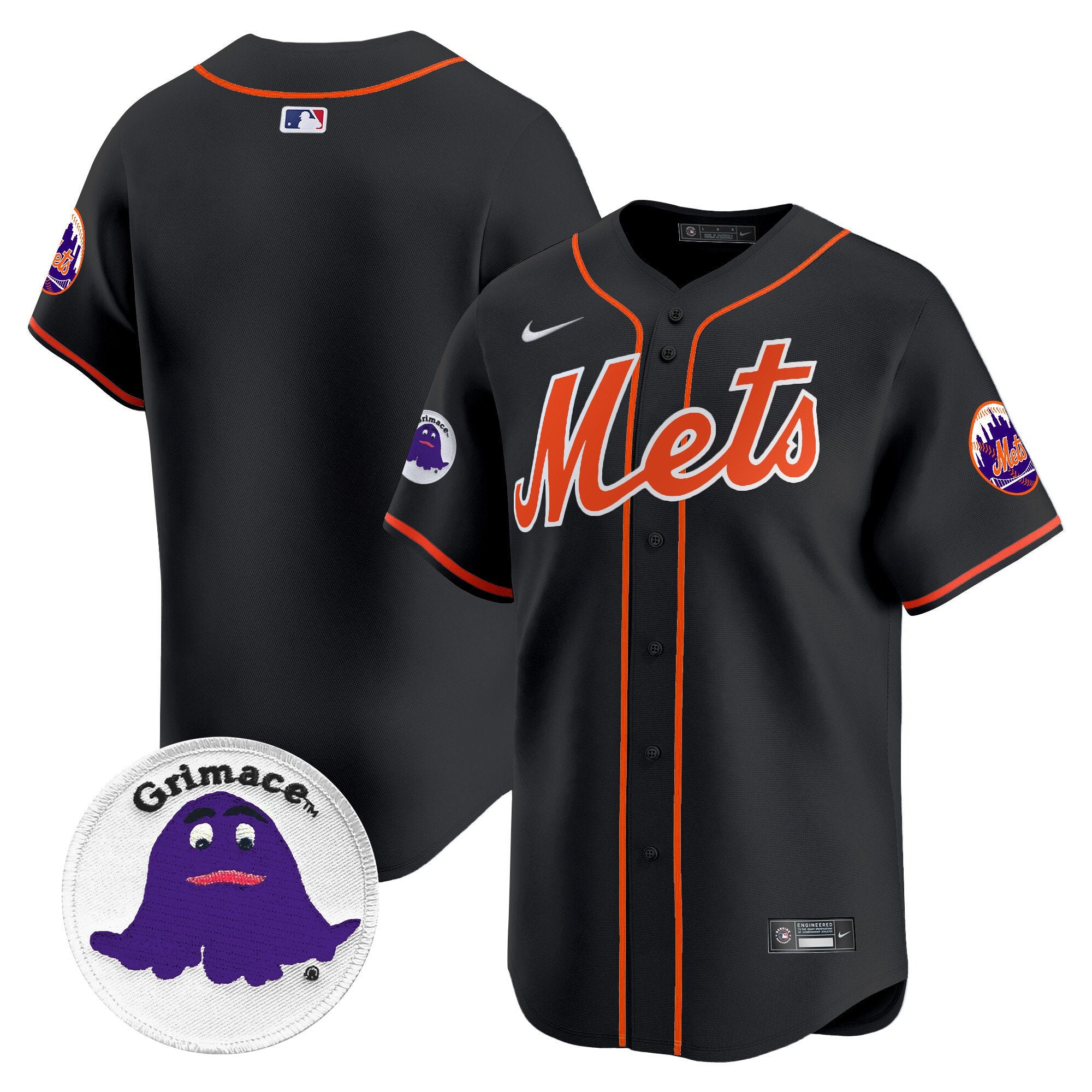 Men's Mets Grimace Vapor Premier Limited Jersey - All Stitched - Black, Team