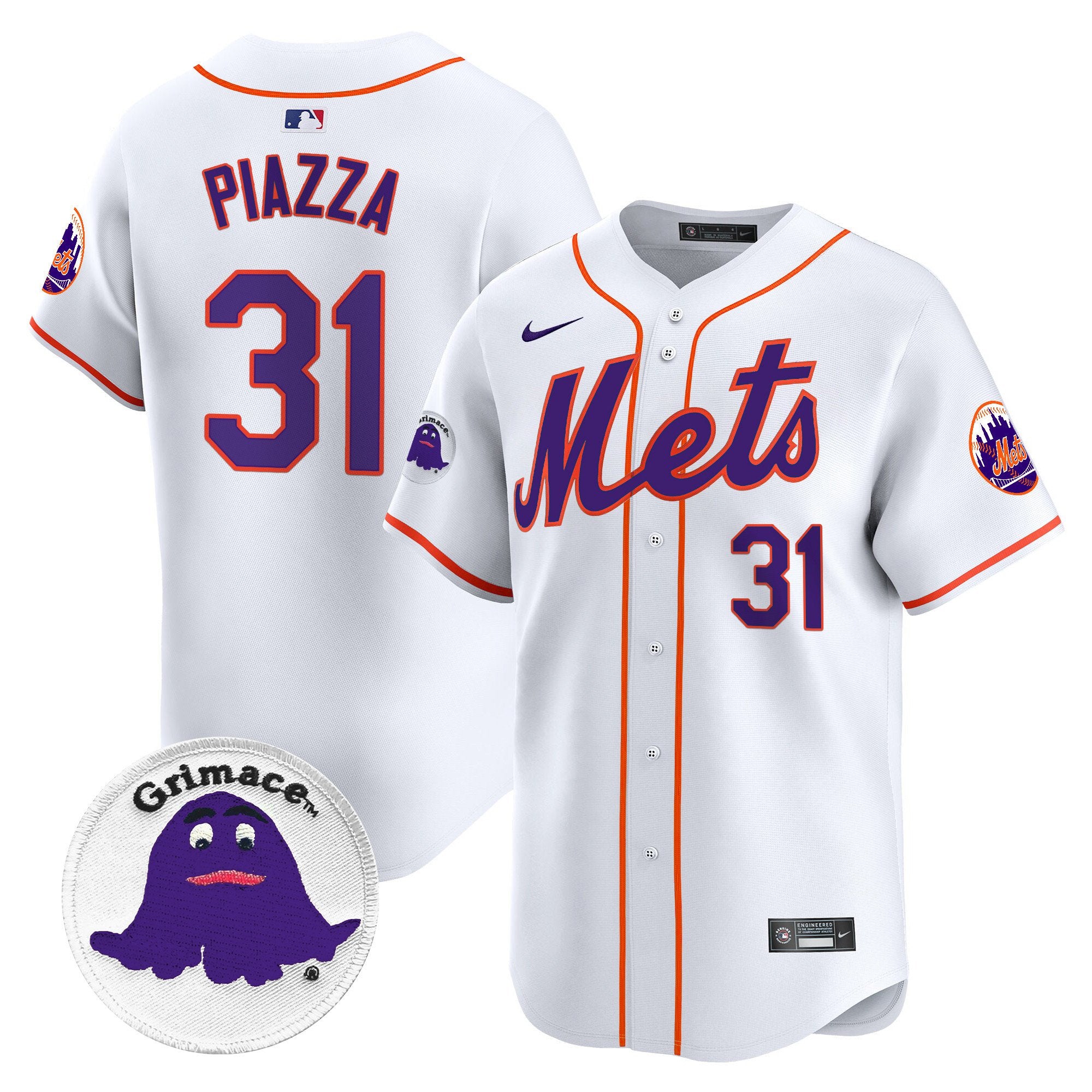 Men's Mets Grimace Vapor Premier Limited Jersey - All Stitched - White, Mike Piazza