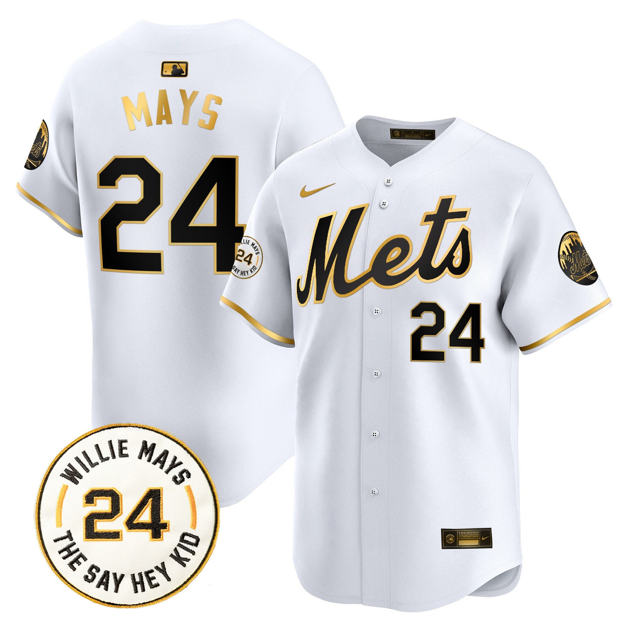 Men's Mets Willie Mays Patch Vapor Premier Limited Jersey - All Stitched