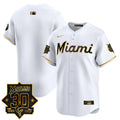 Men's Miami Marlins 30 Seasons Anniversary Patch Vapor Premier Limited Jersey - All Stitched - White Gold, Team