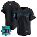 Men's Miami Marlins 30 Seasons Anniversary Patch Vapor Premier Limited Jersey - All Stitched - Black, Team