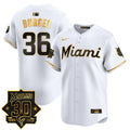 Men's Miami Marlins 30 Seasons Anniversary Patch Vapor Premier Limited Jersey - All Stitched - White Gold, Jake Burger
