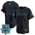 Men's Miami Marlins 30 Seasons Anniversary Patch Vapor Premier Limited Jersey - All Stitched - Black, Jake Burger