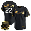Men's Miami Marlins 30 Seasons Anniversary Patch Vapor Premier Limited Jersey - All Stitched - Black Gold, Sandy Alcantara