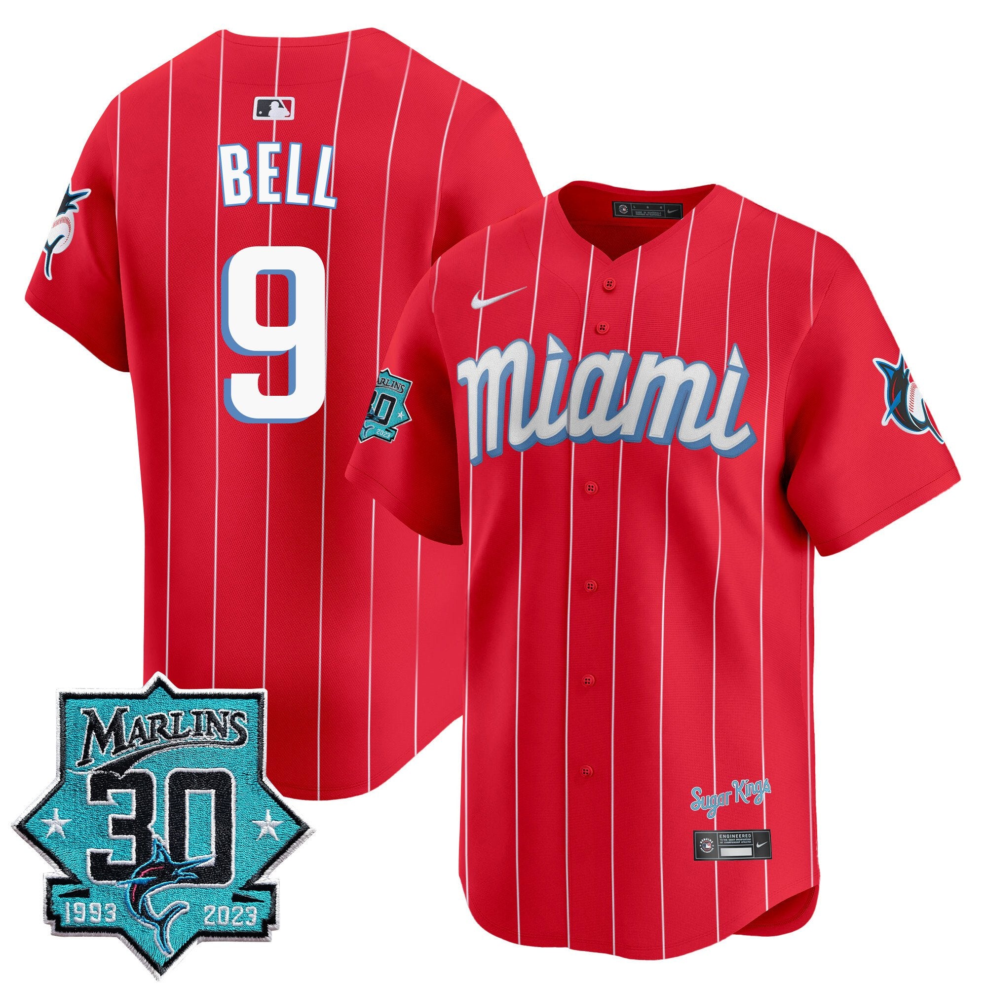 Men's Miami Marlins 30 Seasons Anniversary Patch Vapor Premier Limited Jersey - All Stitched - City Connect, Josh Bell