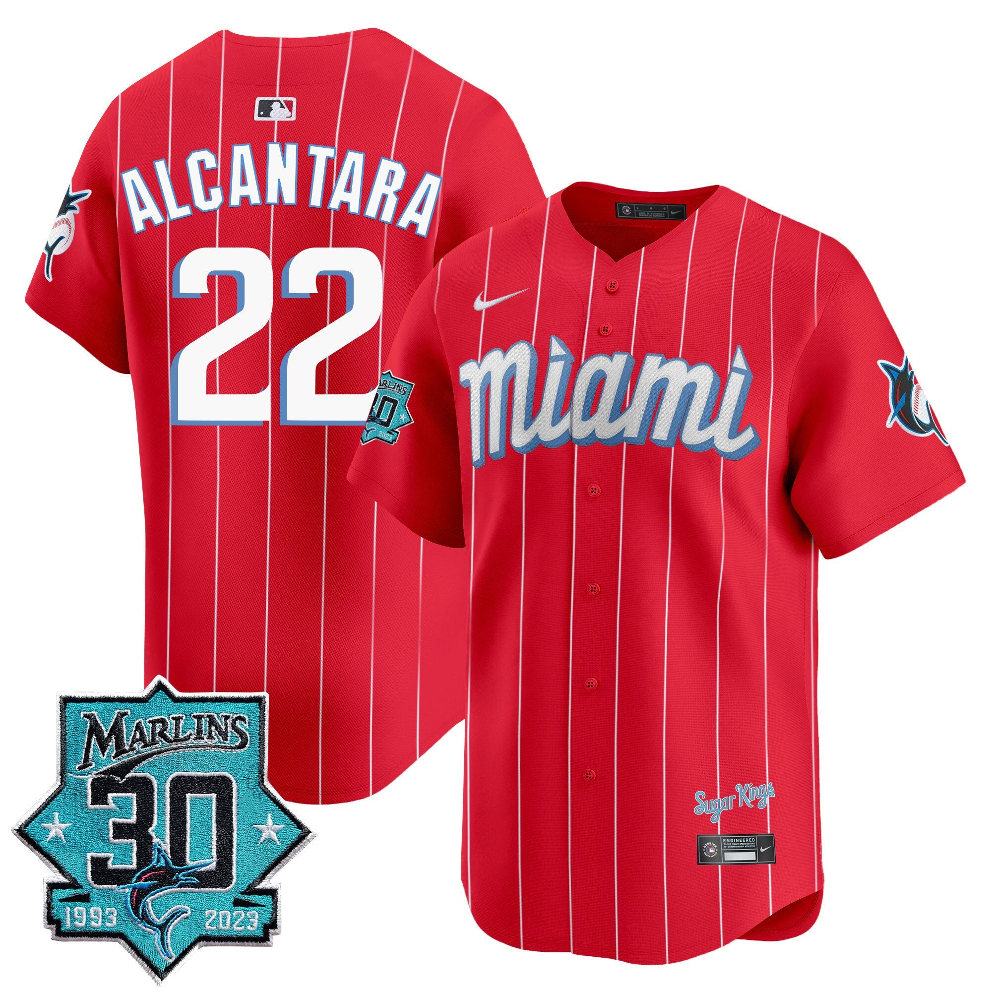 Men's Miami Marlins 30 Seasons Anniversary Patch Vapor Premier Limited Jersey - All Stitched - City Connect, Sandy Alcantara