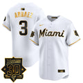 Men's Miami Marlins 30 Seasons Anniversary Patch Vapor Premier Limited Jersey - All Stitched - White Gold, Luis Arraez