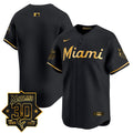 Men's Miami Marlins 30 Seasons Anniversary Patch Vapor Premier Limited Jersey - All Stitched - Black Gold, Team
