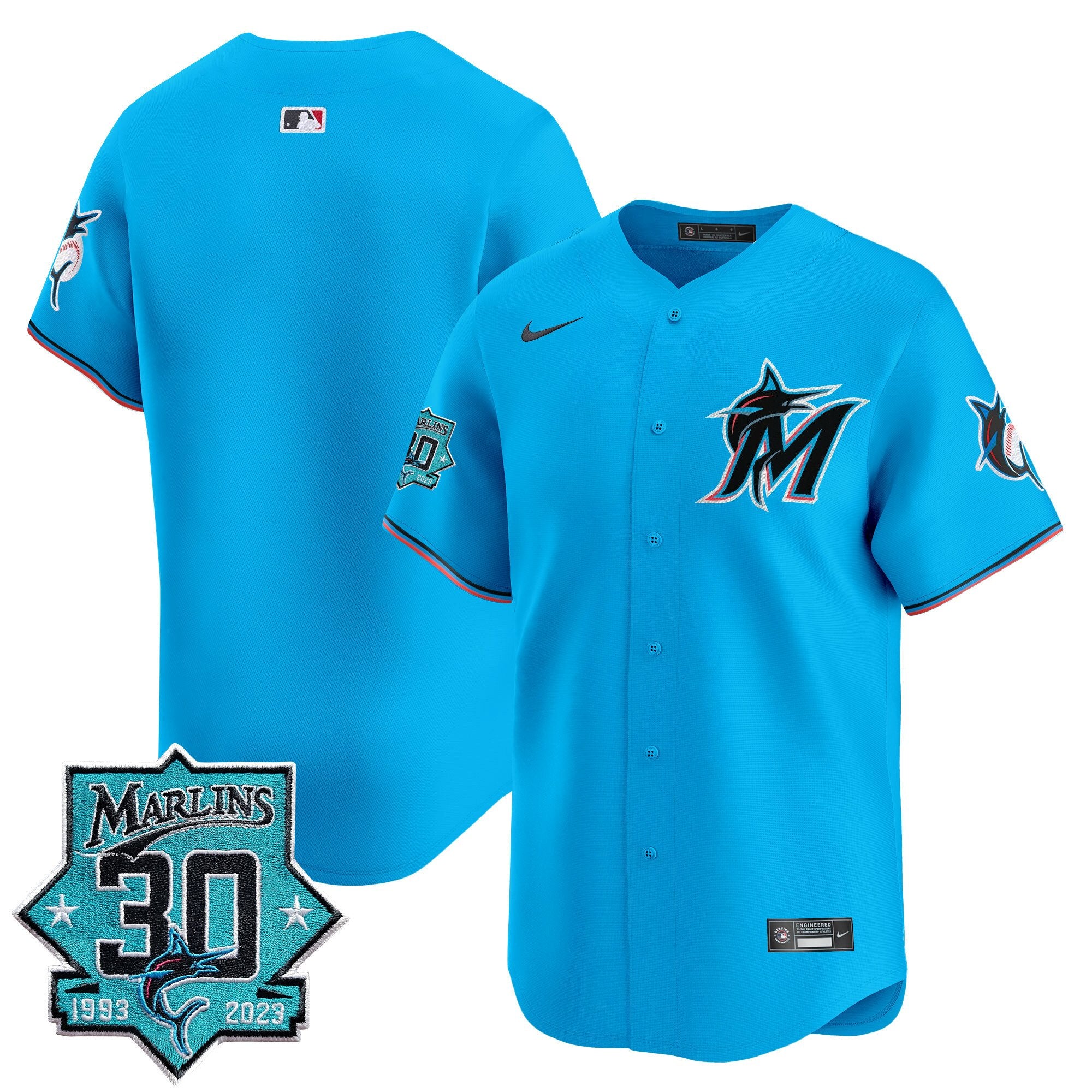 Men's Miami Marlins 30 Seasons Anniversary Patch Vapor Premier Limited Jersey - All Stitched - Blue, Team