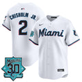 Men's Miami Marlins 30 Seasons Anniversary Patch Vapor Premier Limited Jersey - All Stitched - White, Jazz Chisholm Jr.