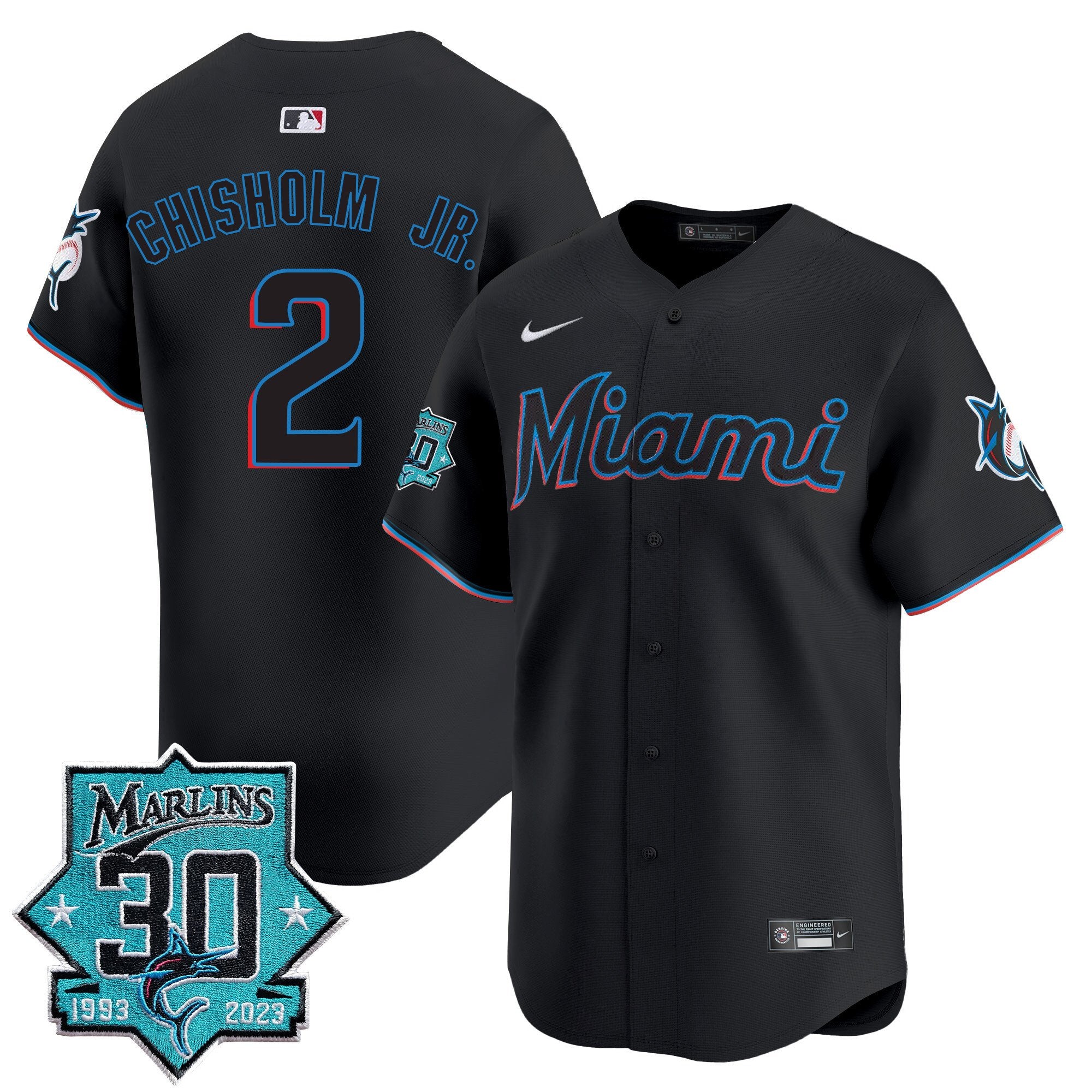Men's Miami Marlins 30 Seasons Anniversary Patch Vapor Premier Limited Jersey - All Stitched - Black, Jazz Chisholm Jr.