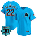 Men's Miami Marlins 30 Seasons Anniversary Patch Vapor Premier Limited Jersey - All Stitched - Blue, Sandy Alcantara