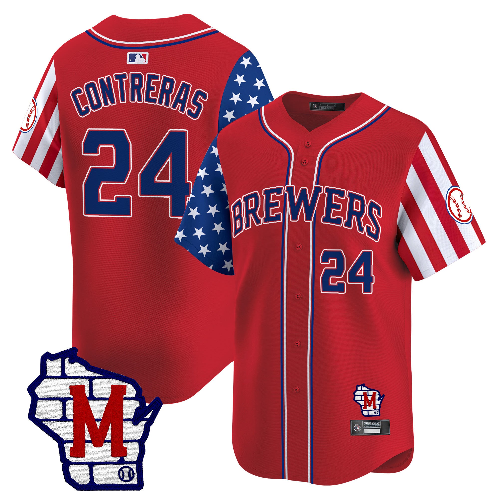 Men's Milwaukee Brewers 2025 Independence Day Vapor Premier Limited Jersey - All Stitched - Red, William Contreras