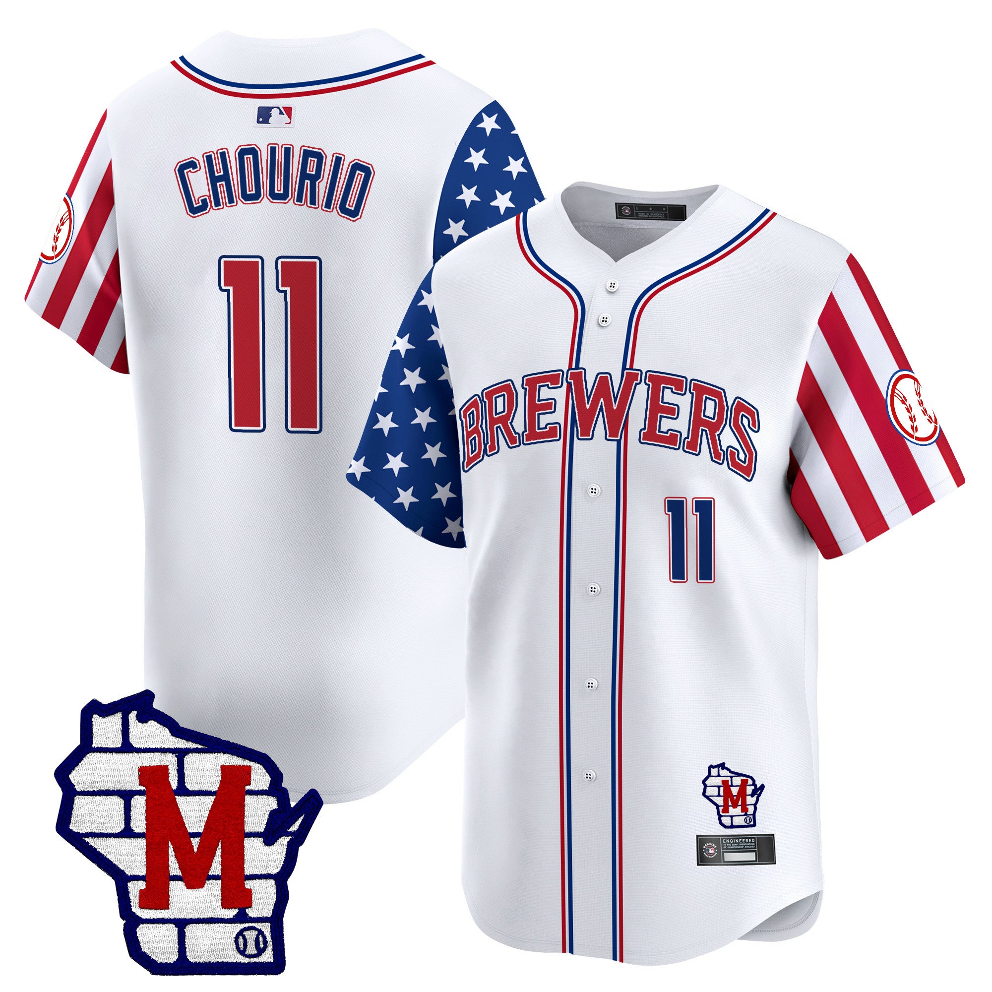 Men's Milwaukee Brewers 2025 Independence Day Vapor Premier Limited Jersey - All Stitched - White, Jackson Chourio