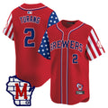 Men's Milwaukee Brewers 2025 Independence Day Vapor Premier Limited Jersey - All Stitched - Red, Brice Turang