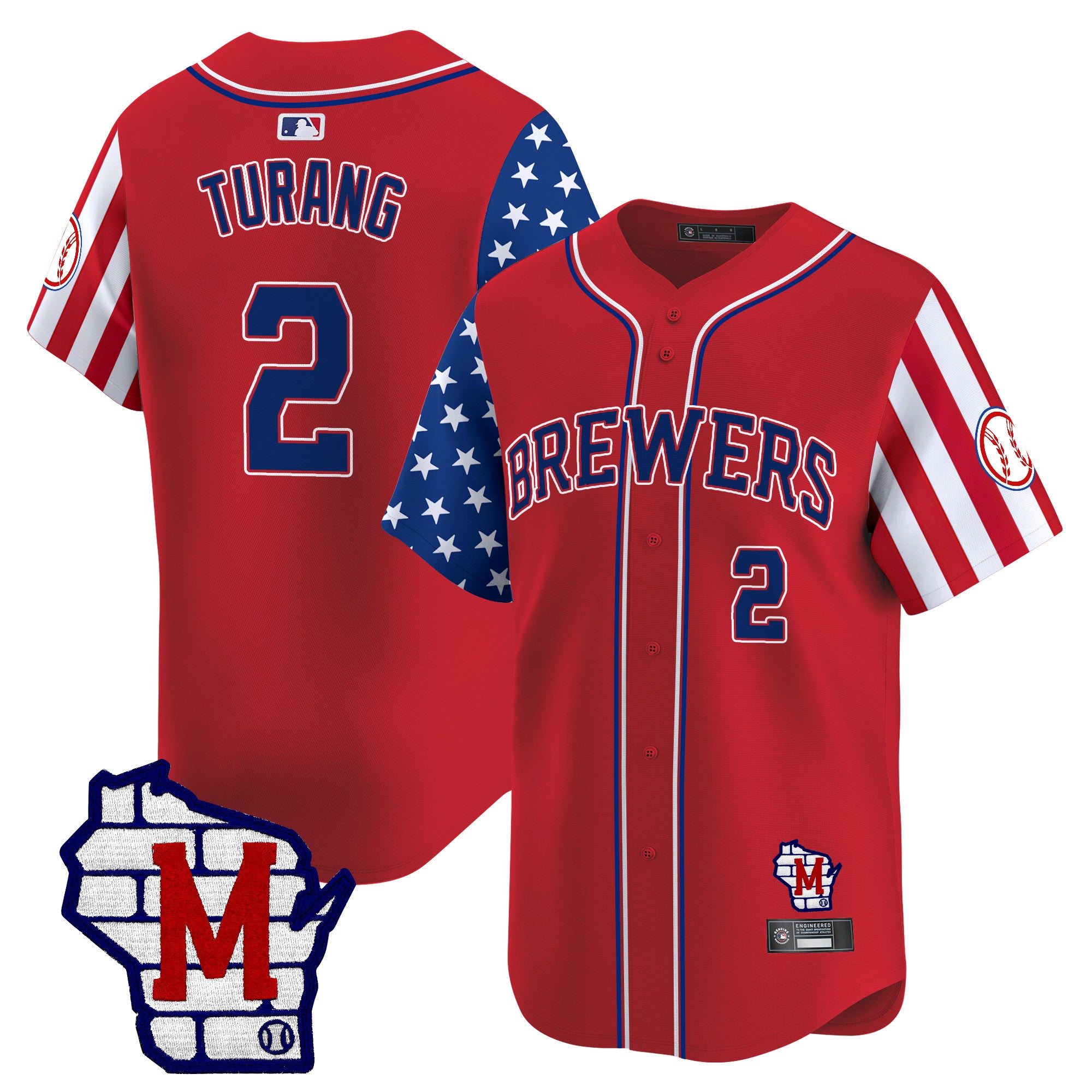 Men's Milwaukee Brewers 2025 Independence Day Vapor Premier Limited Jersey - All Stitched - Red, Brice Turang