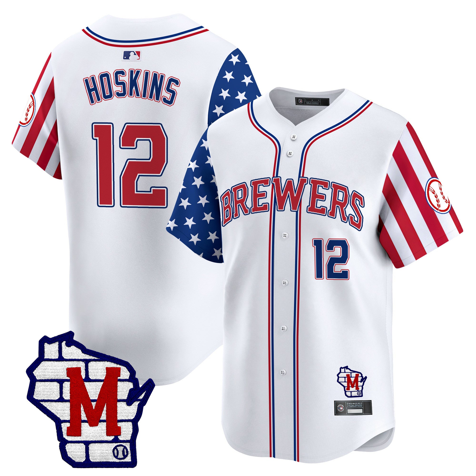 Men's Milwaukee Brewers 2025 Independence Day Vapor Premier Limited Jersey - All Stitched - White, Rhys Hoskins
