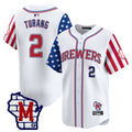 Men's Milwaukee Brewers 2025 Independence Day Vapor Premier Limited Jersey - All Stitched - White, Brice Turang