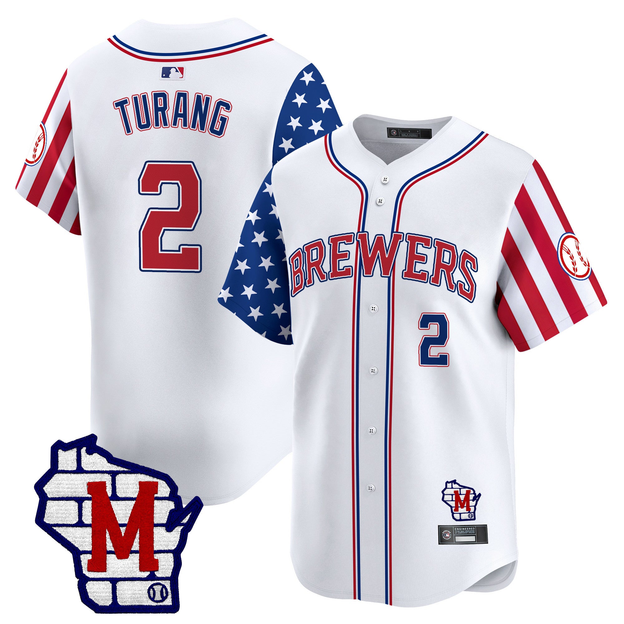 Men's Milwaukee Brewers 2025 Independence Day Vapor Premier Limited Jersey - All Stitched - White, Brice Turang