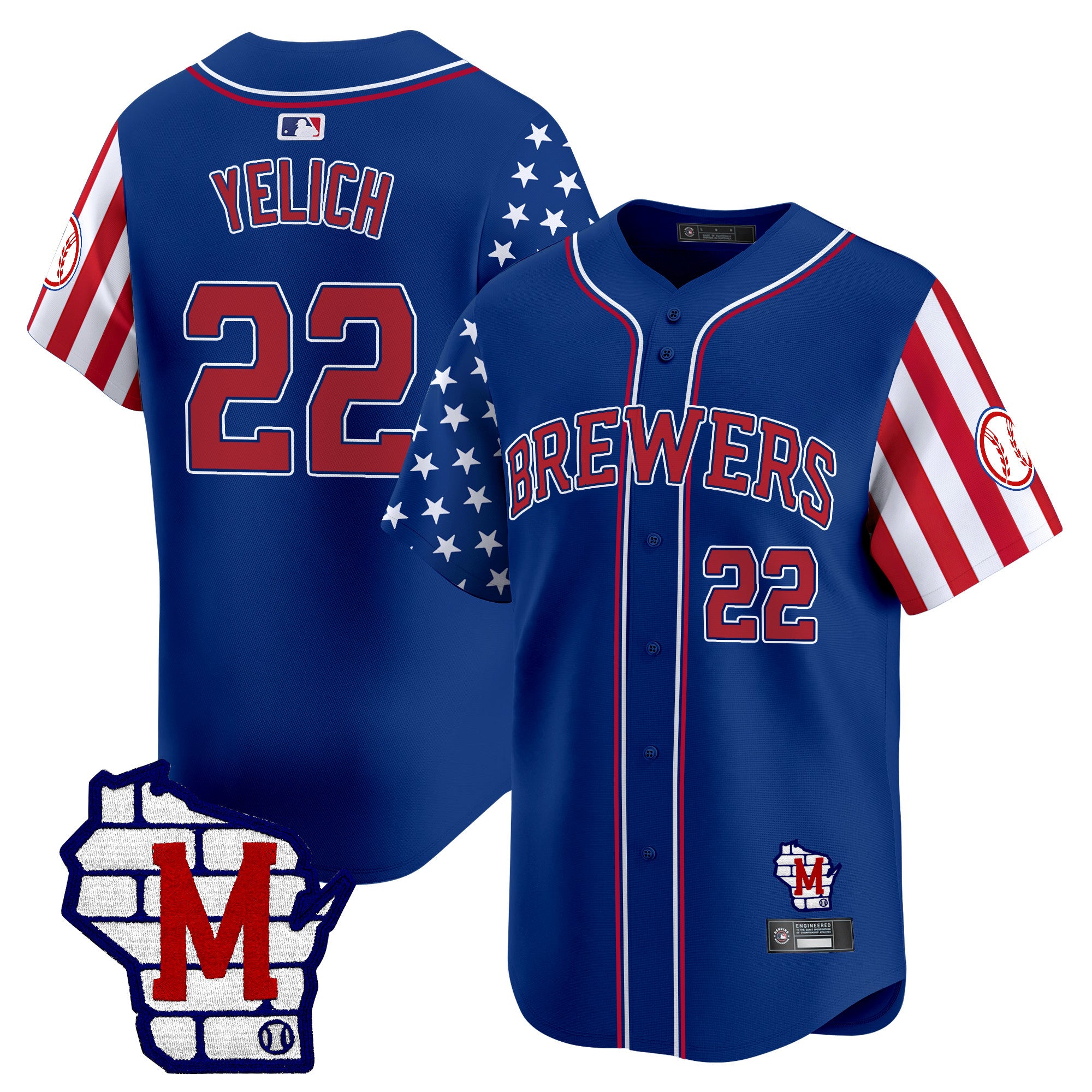 Men's Milwaukee Brewers 2025 Independence Day Vapor Premier Limited Jersey - All Stitched - Royal, Christian Yelich