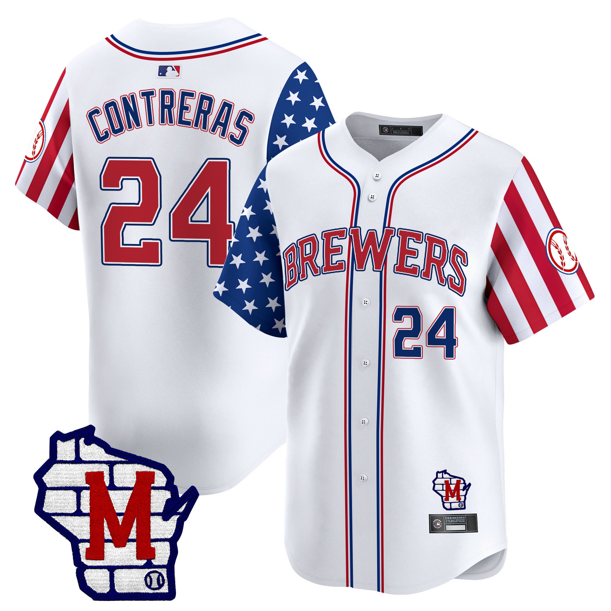 Men's Milwaukee Brewers 2025 Independence Day Vapor Premier Limited Jersey - All Stitched - White, William Contreras