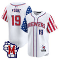 Men's Milwaukee Brewers 2025 Independence Day Vapor Premier Limited Jersey - All Stitched - White, Robin Yount