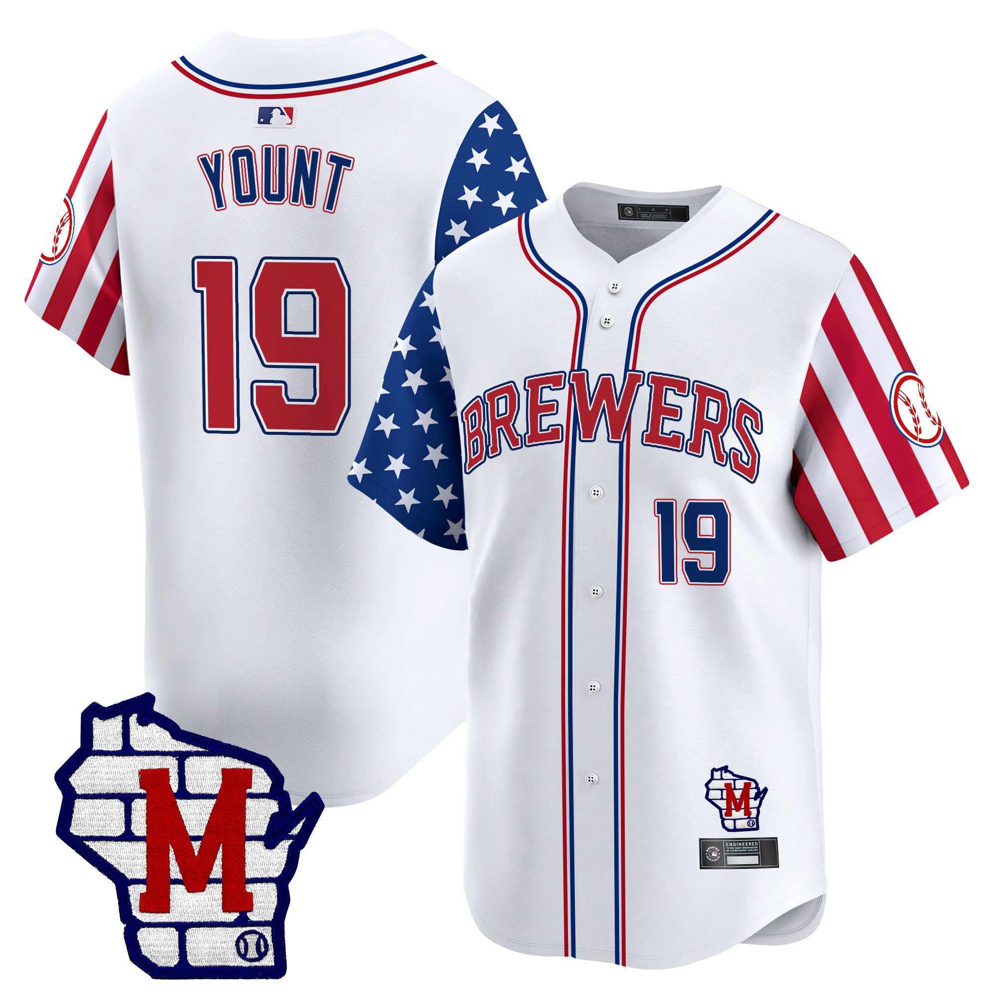 Men's Milwaukee Brewers 2025 Independence Day Vapor Premier Limited Jersey - All Stitched - White, Robin Yount