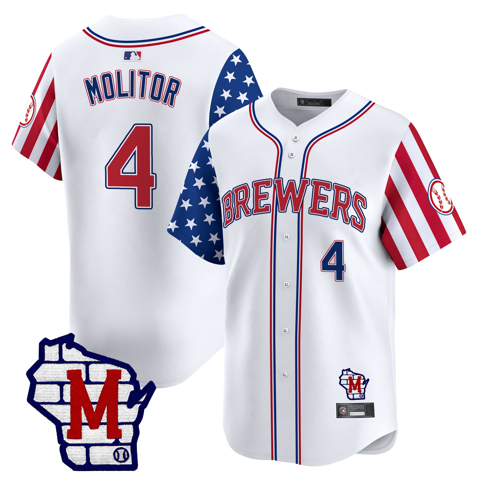 Men's Milwaukee Brewers 2025 Independence Day Vapor Premier Limited Jersey - All Stitched - White, Paul Molitor