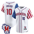 Men's Milwaukee Brewers 2025 Independence Day Vapor Premier Limited Jersey - All Stitched - White, Sal Frelick