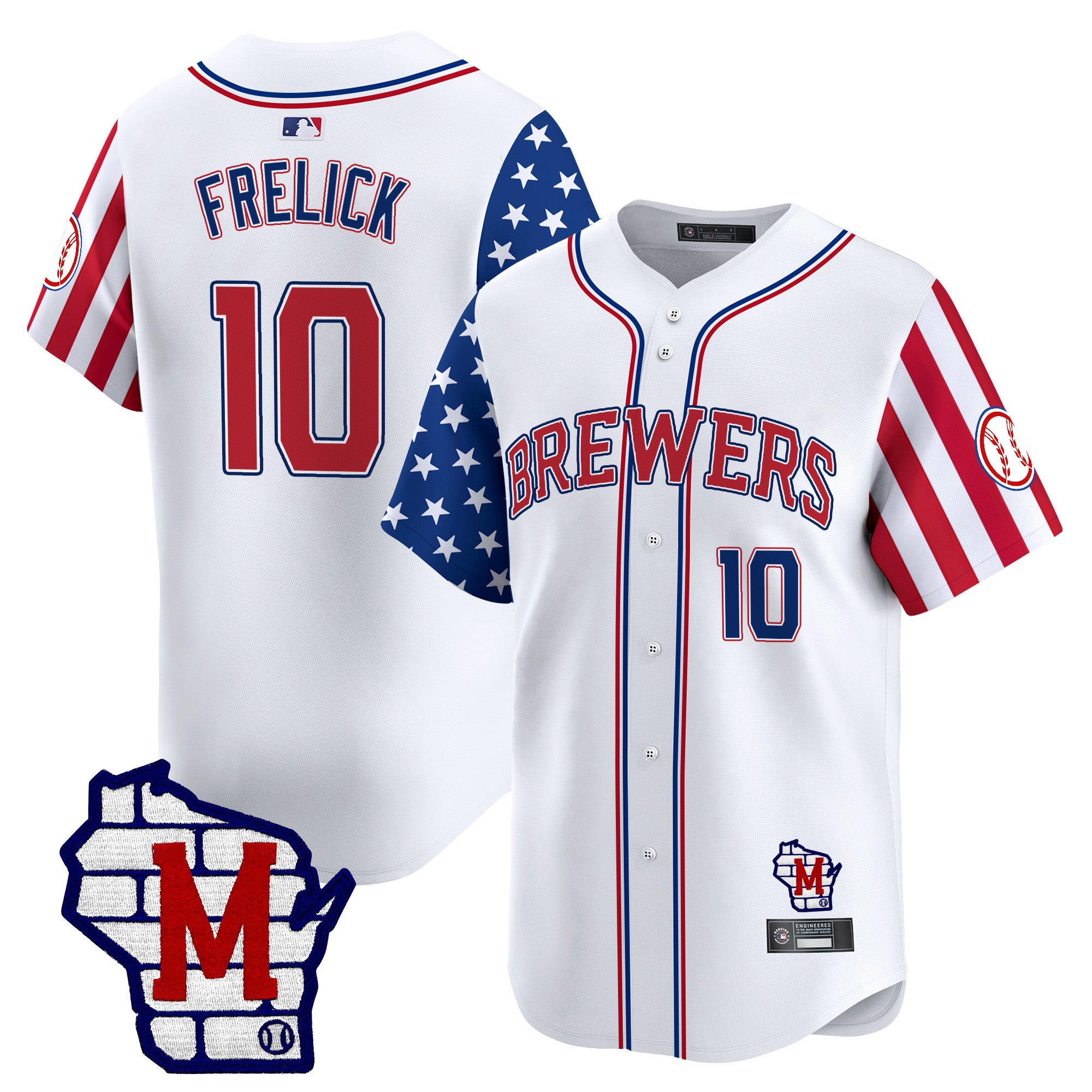 Men's Milwaukee Brewers 2025 Independence Day Vapor Premier Limited Jersey - All Stitched - White, Sal Frelick