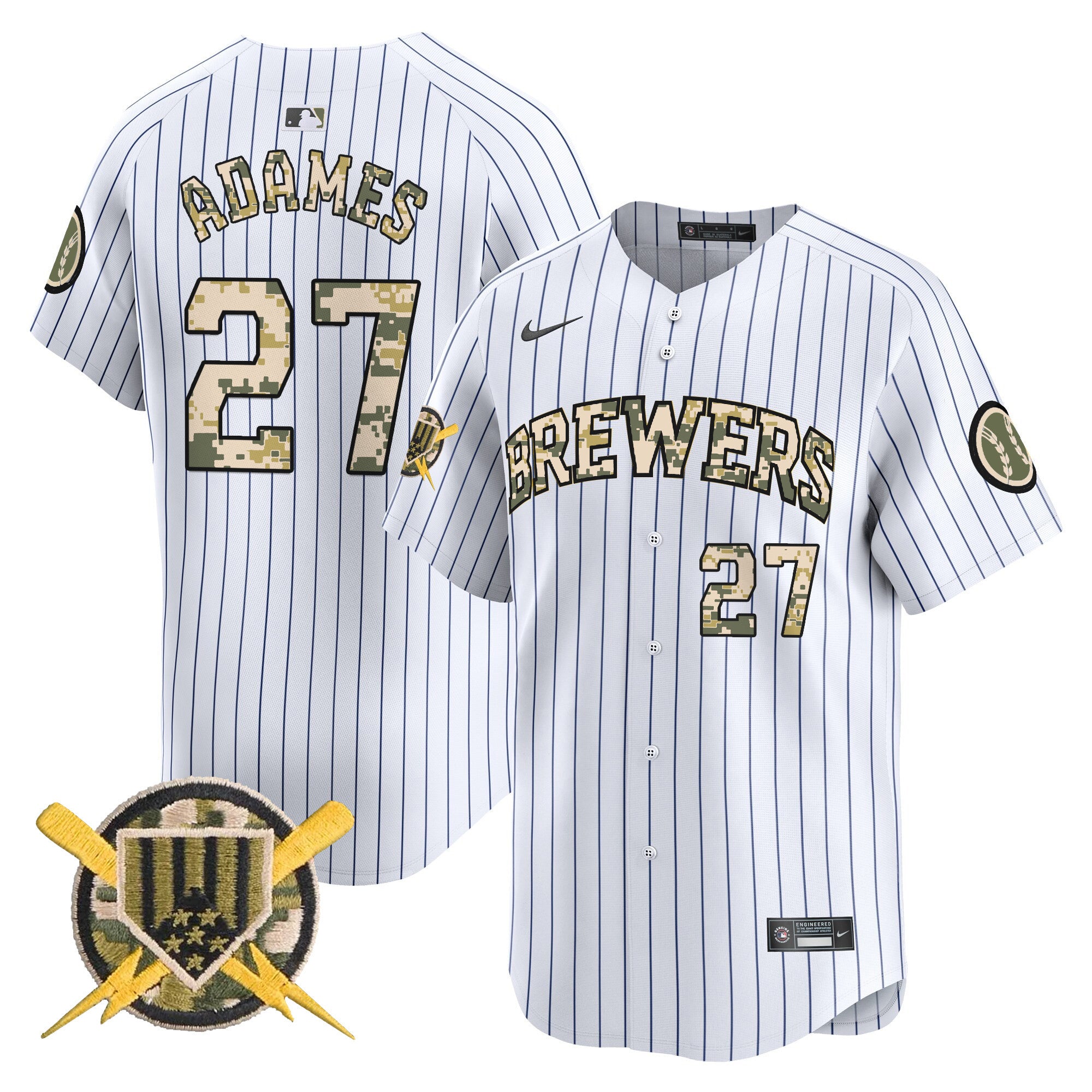 Men's Milwaukee Brewers Armed Forces Day Vapor Premier Limited Jersey - All Stitched - Pinstripe, Willy Adames