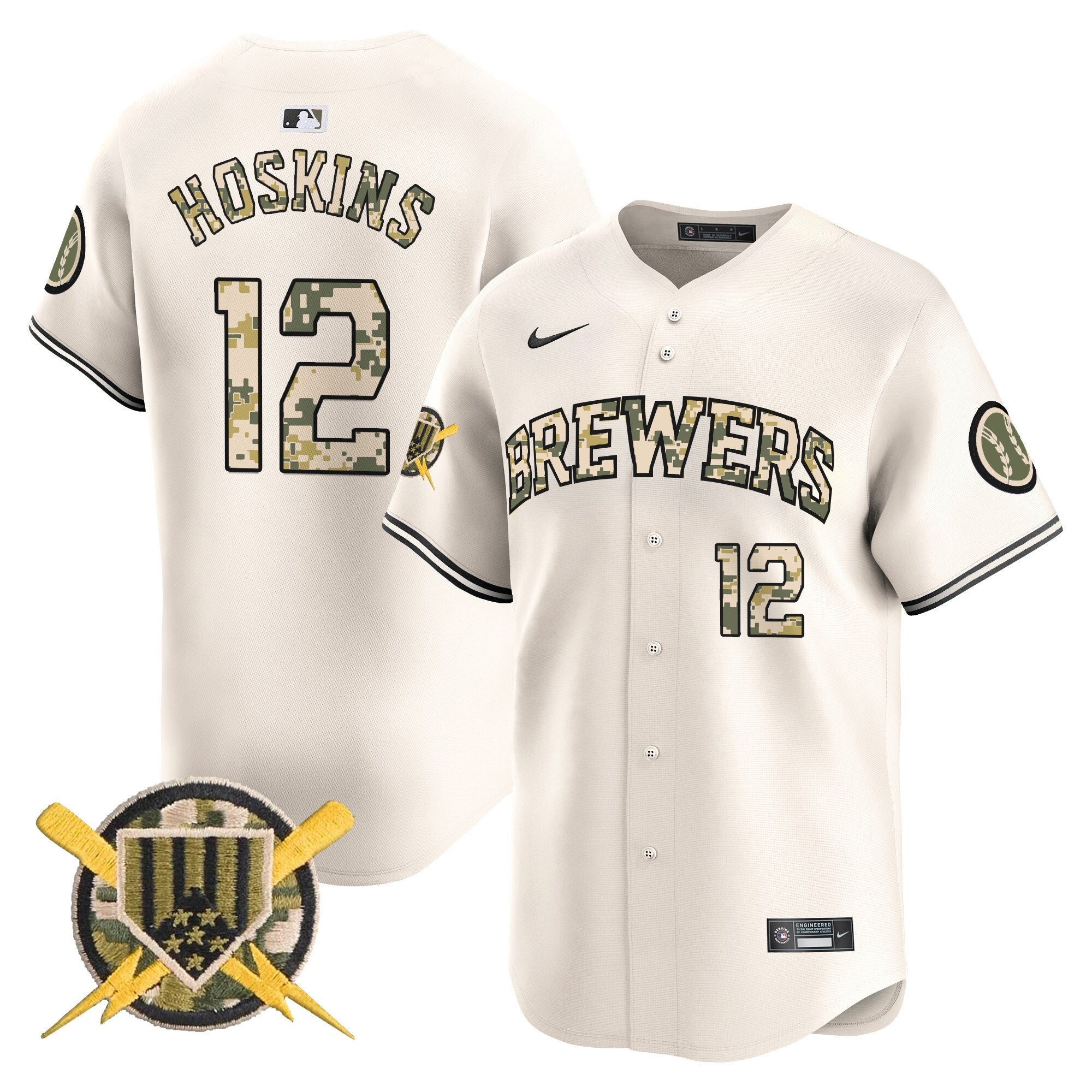 Men's Milwaukee Brewers Armed Forces Day Vapor Premier Limited Jersey - All Stitched - Cream, Rhys Hoskins