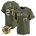Men's Milwaukee Brewers Armed Forces Day Vapor Premier Limited Jersey - All Stitched - Green, Willy Adames