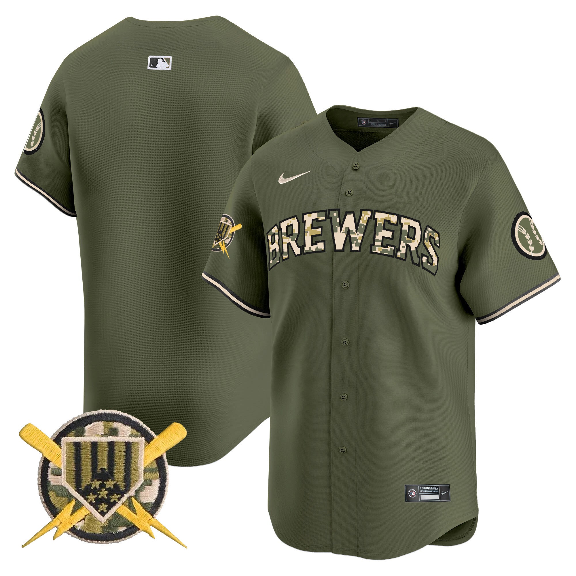 Men's Milwaukee Brewers Armed Forces Day Vapor Premier Limited Jersey - All Stitched - Green, Team