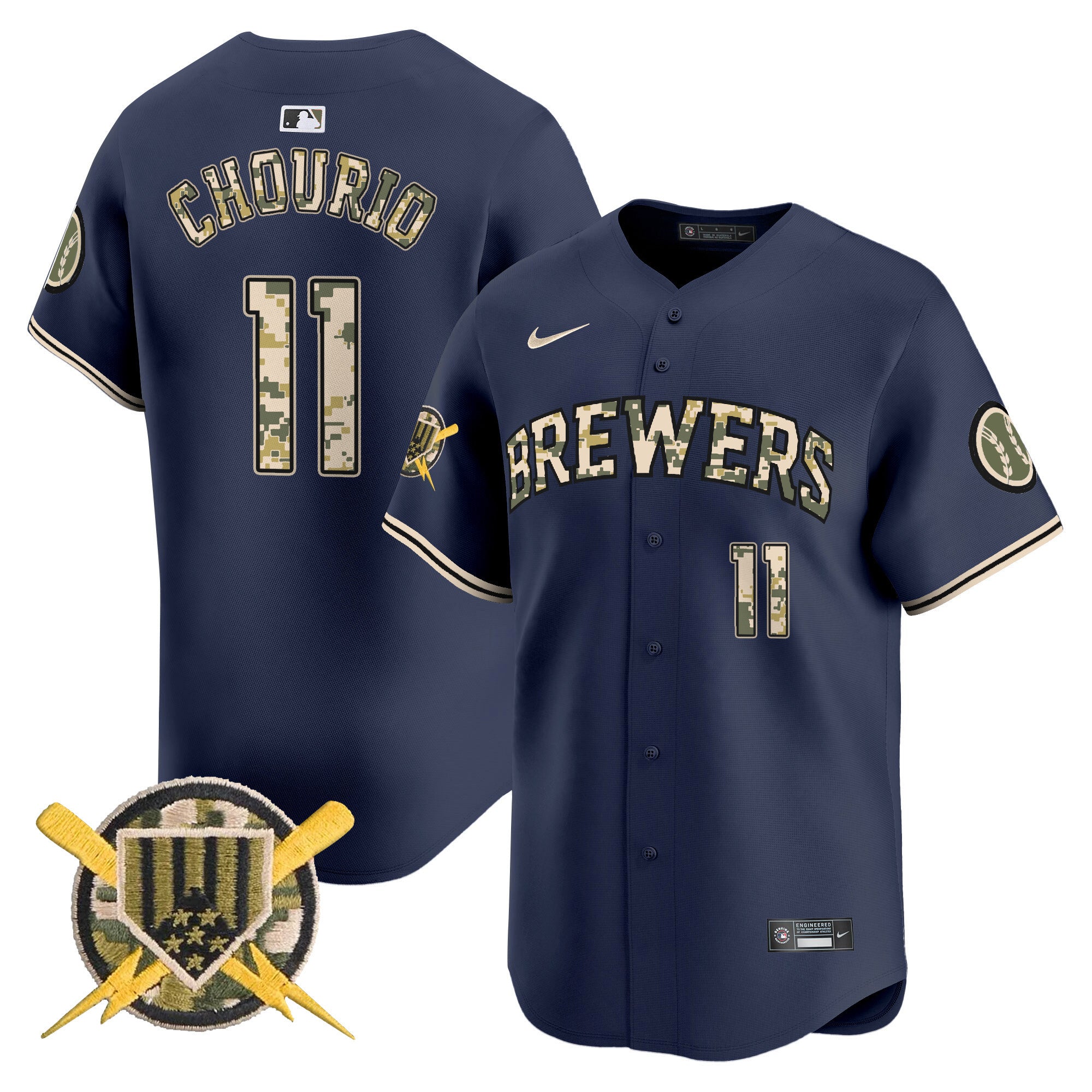 Men's Milwaukee Brewers Armed Forces Day Vapor Premier Limited Jersey - All Stitched - Navy, Jackson Chourio